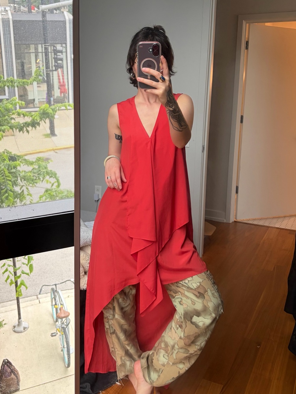 BCBGMaxAzria Coral Asymmetrical Sleeveless V-Neck Layered Dress